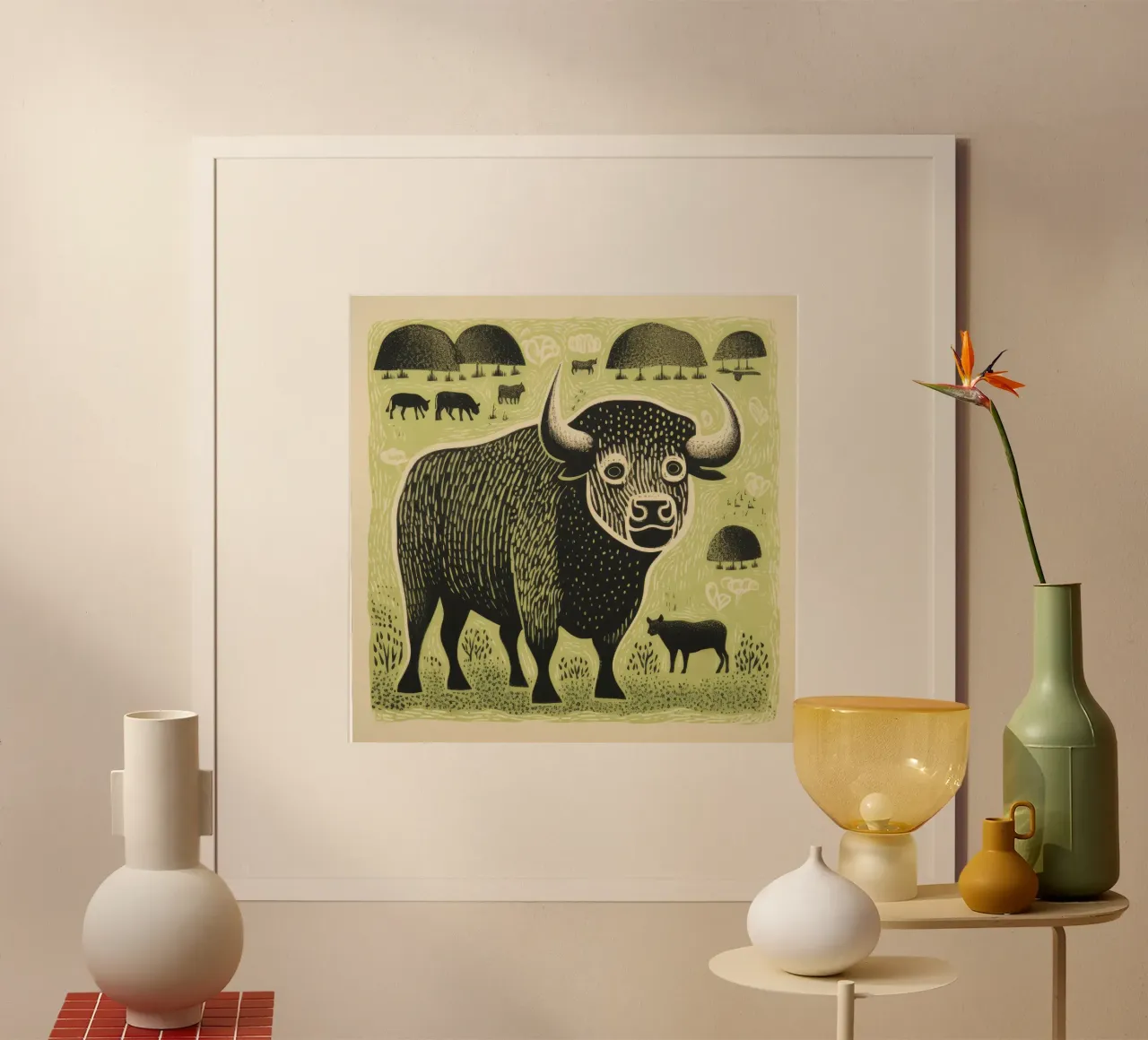 Bisonte verde poster da Minimal Animal Art