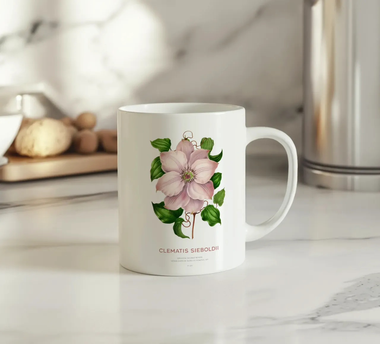 Clematis passiflora o Clematis sieboldii tazza in ceramica da Vintagrafica