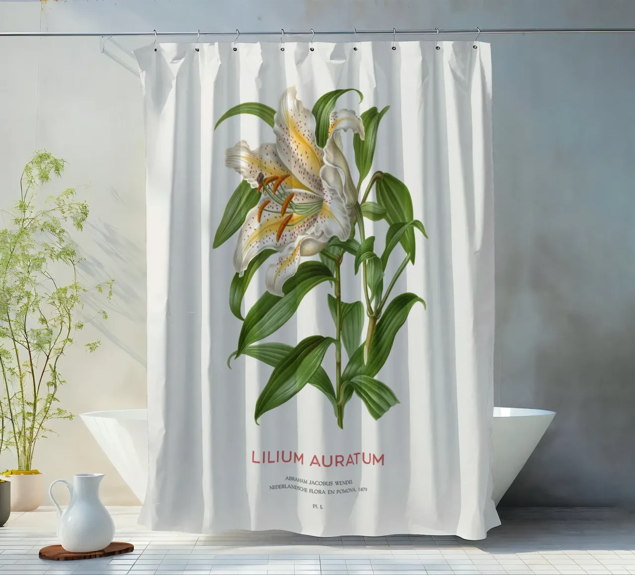 Goldstrahlige Lilie oder Lilium Auratum Duschvorhang von Vintagrafica