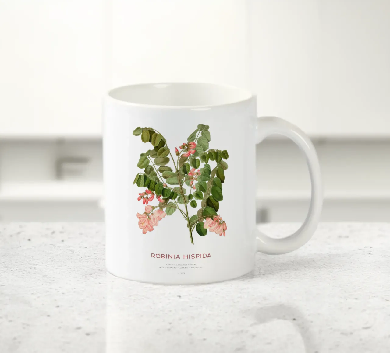 Rosa-acacia o Robinia hispida tazza in ceramica da Vintagrafica