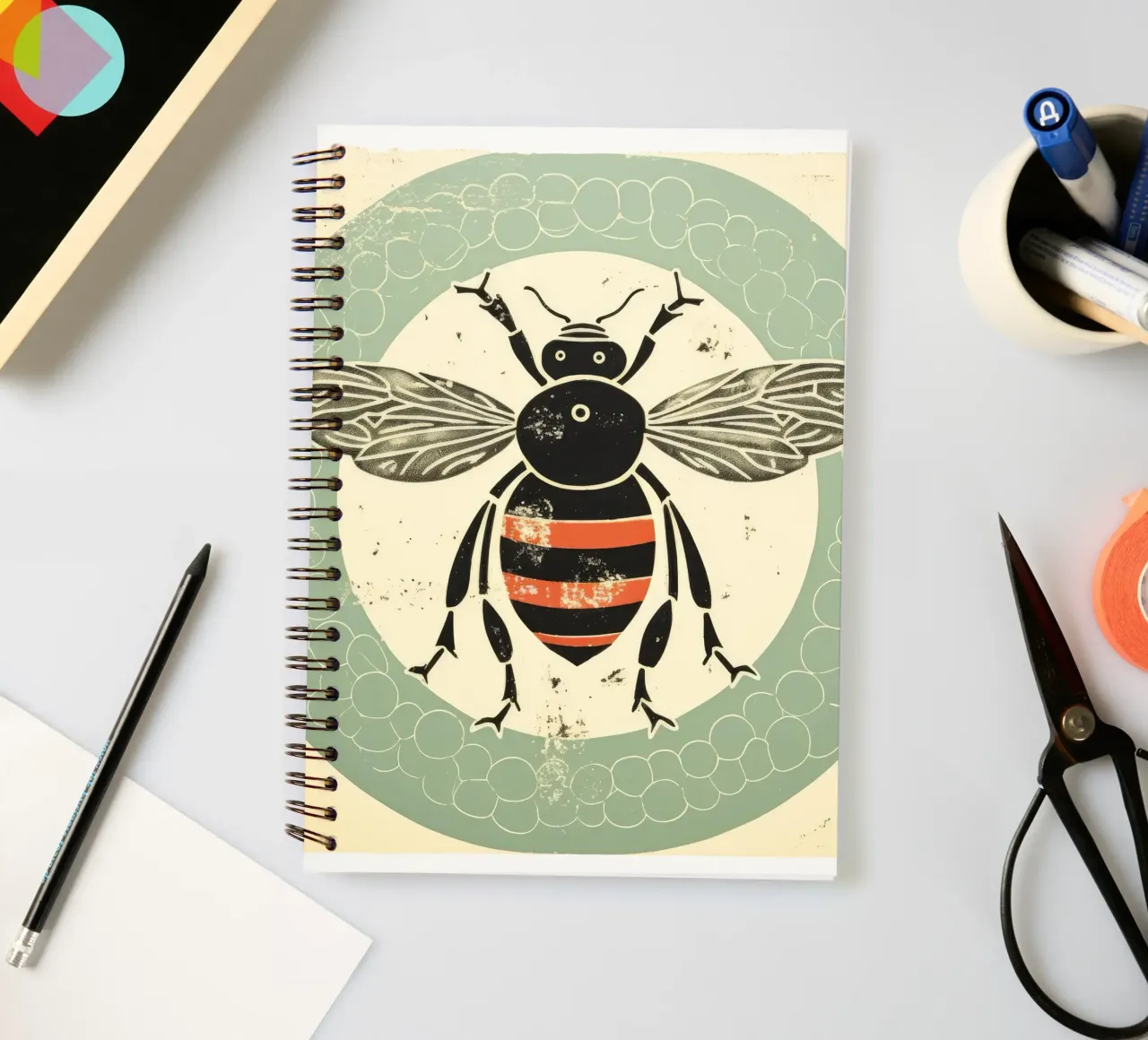 Green Bee Bumblebee 1 spiral notebook by Minimal Animal Art