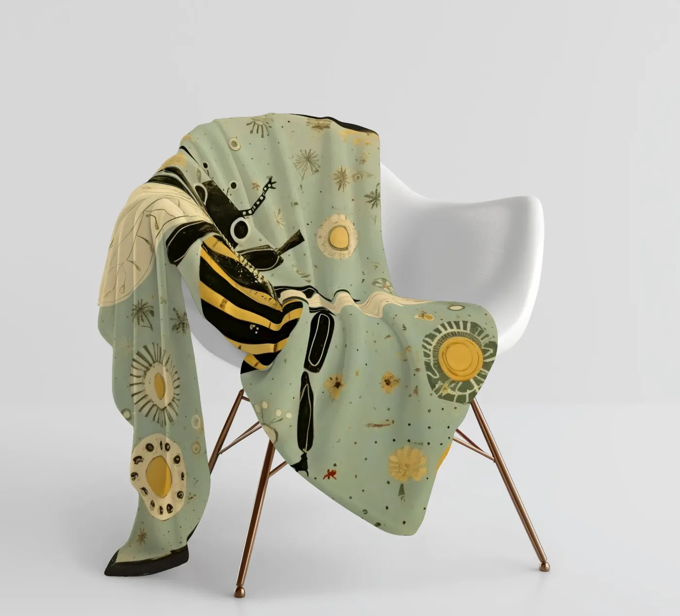 Green Bee Bumblebee fleece blanket by Minimal Animal Art