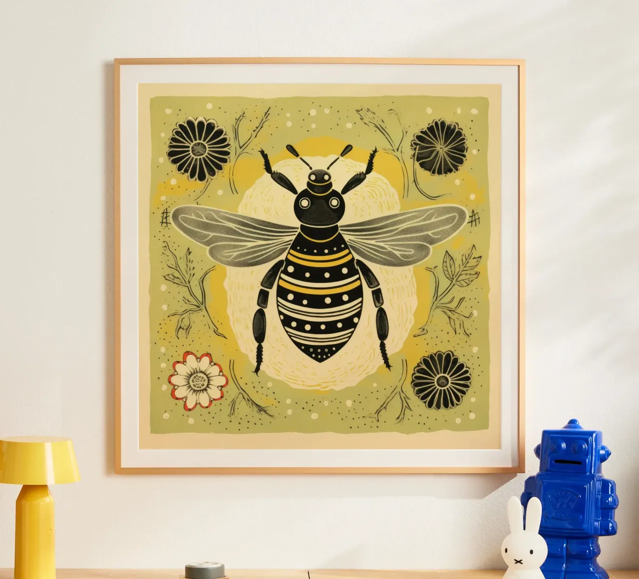 Ape verde Bumblebee 4 poster con telaio in plastica da Minimal Animal Art