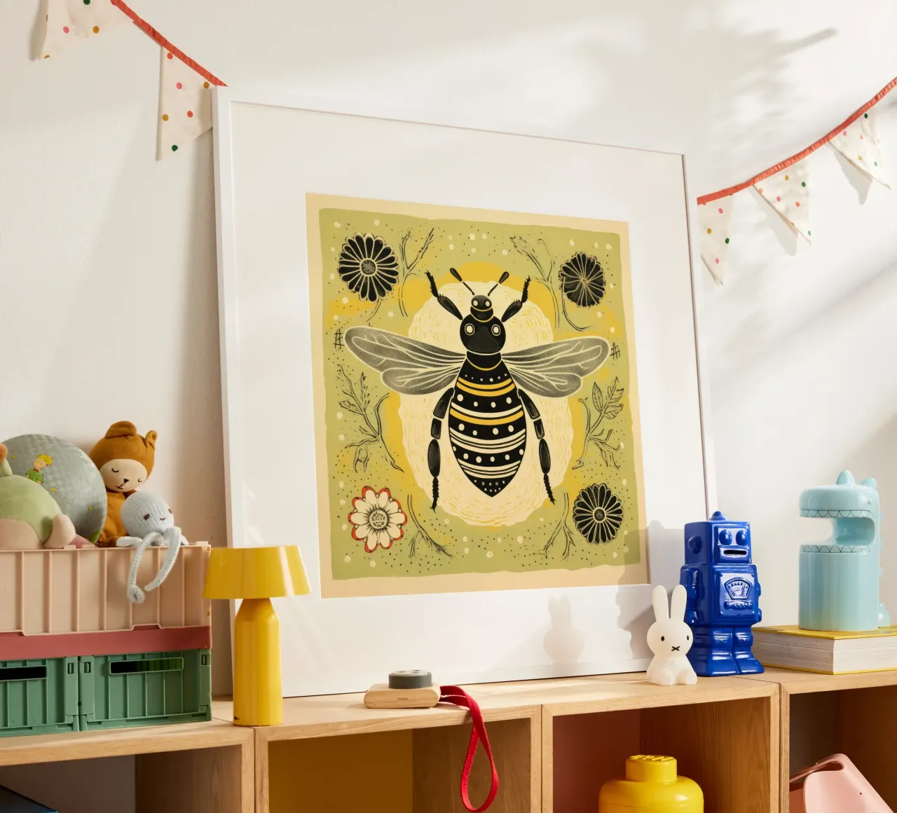 Ape verde Bumblebee 4 poster con telaio in plastica da Minimal Animal Art