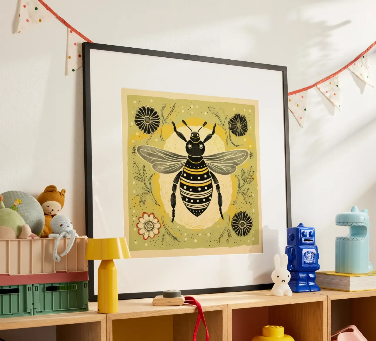 Ape verde Bumblebee 4 poster con telaio in plastica da Minimal Animal Art