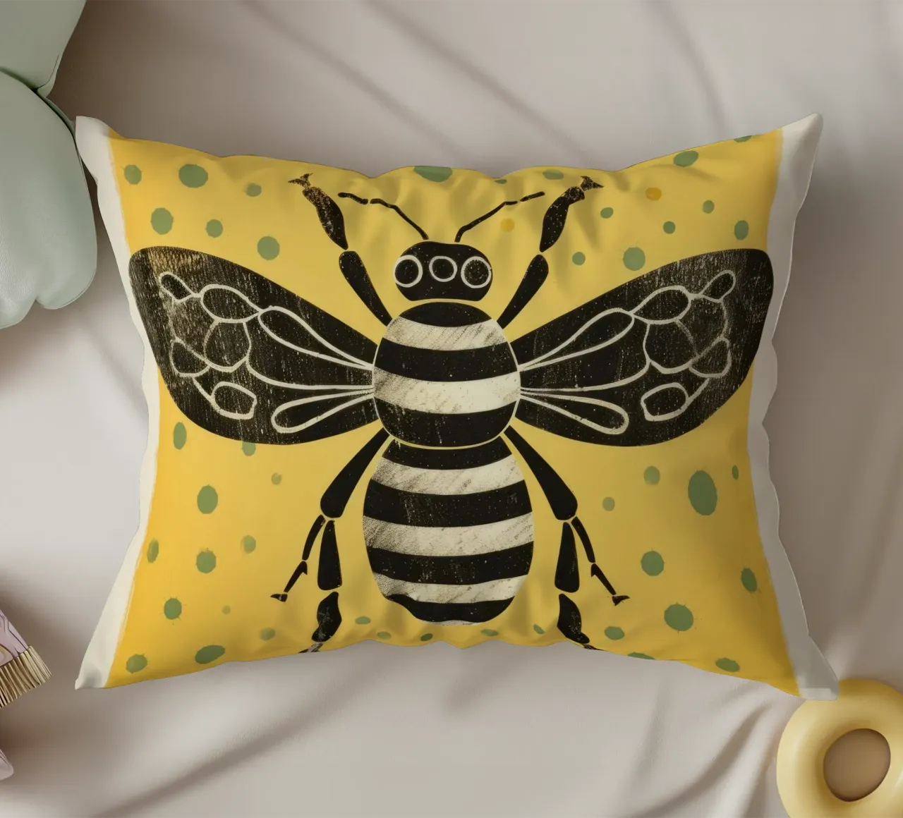 Ape verde Honeybee 2 cuscino da Minimal Animal Art