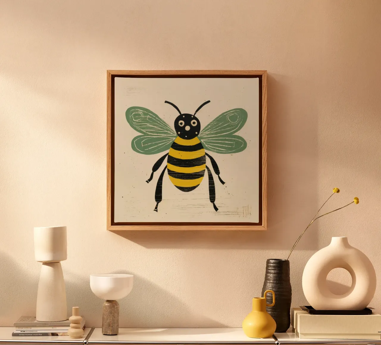 Ape verde Honeybee 3 tela con Cornice a cassetta da Minimal Animal Art