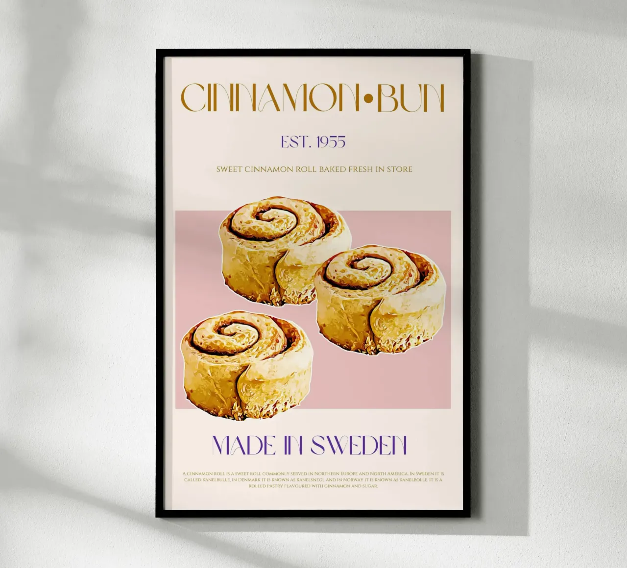 Stampa di un panino alla cannella poster con telaio in alluminio da KOKRPrints