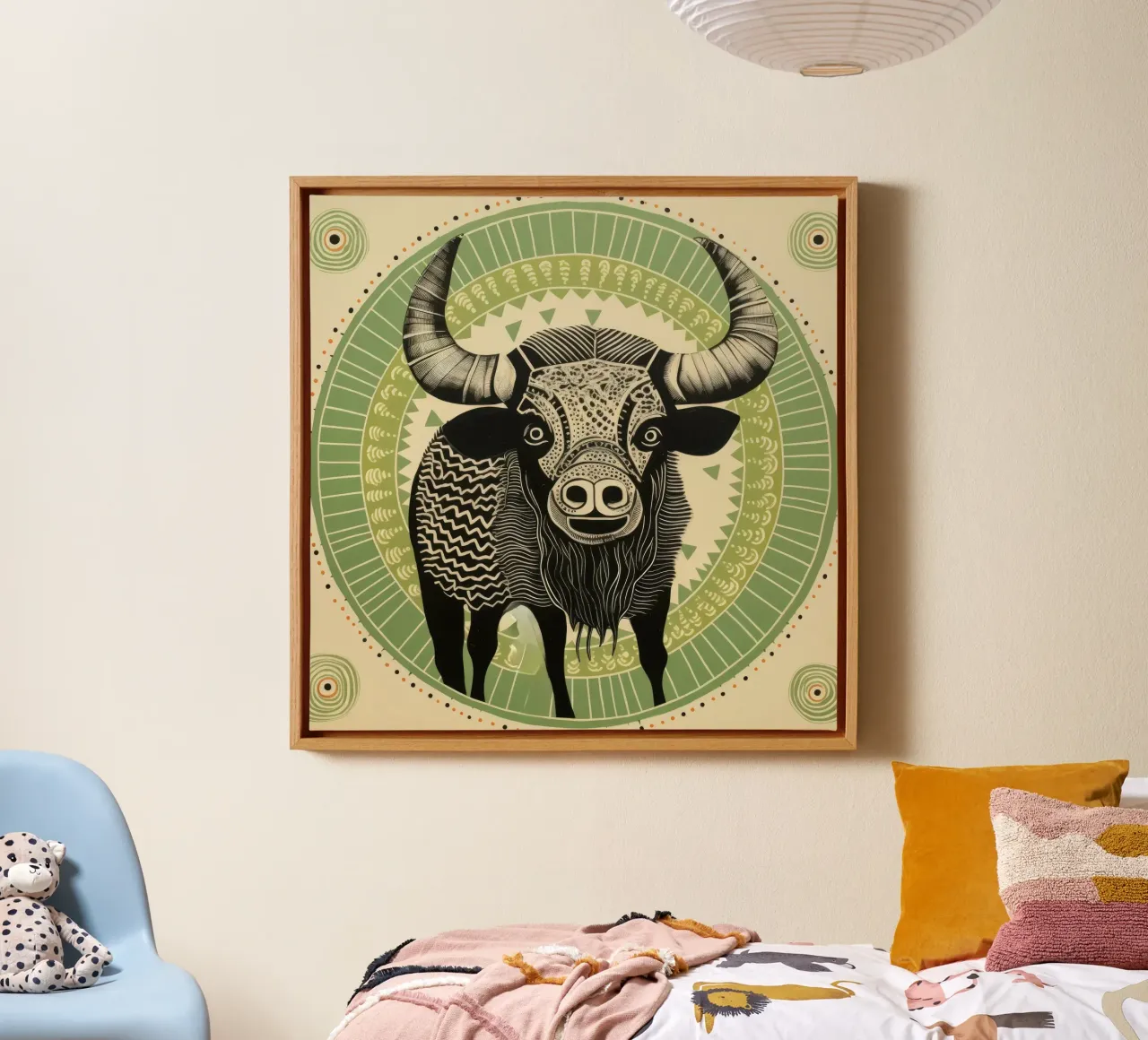 Groene Buffel 1 canvas met Baklijst van Minimal Animal Art