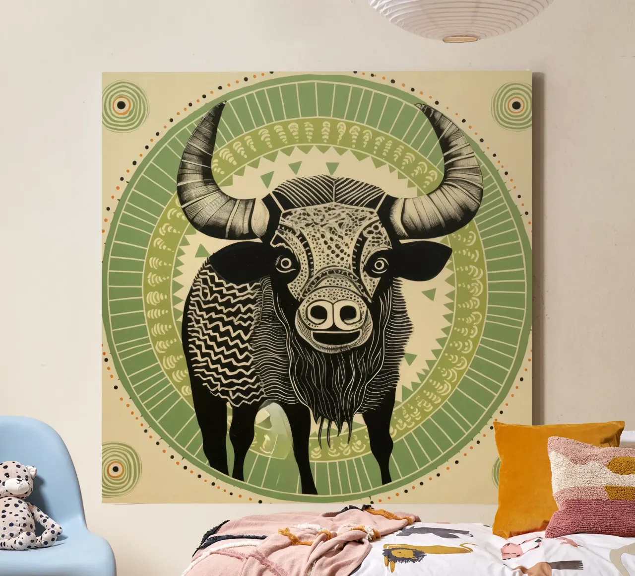 Groene Buffel 1 canvas met Baklijst van Minimal Animal Art