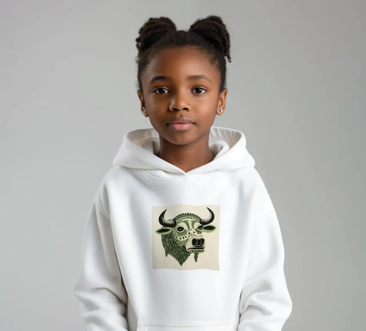 Buffle vert 2 sweat à capuche enfant de Minimal Animal Art