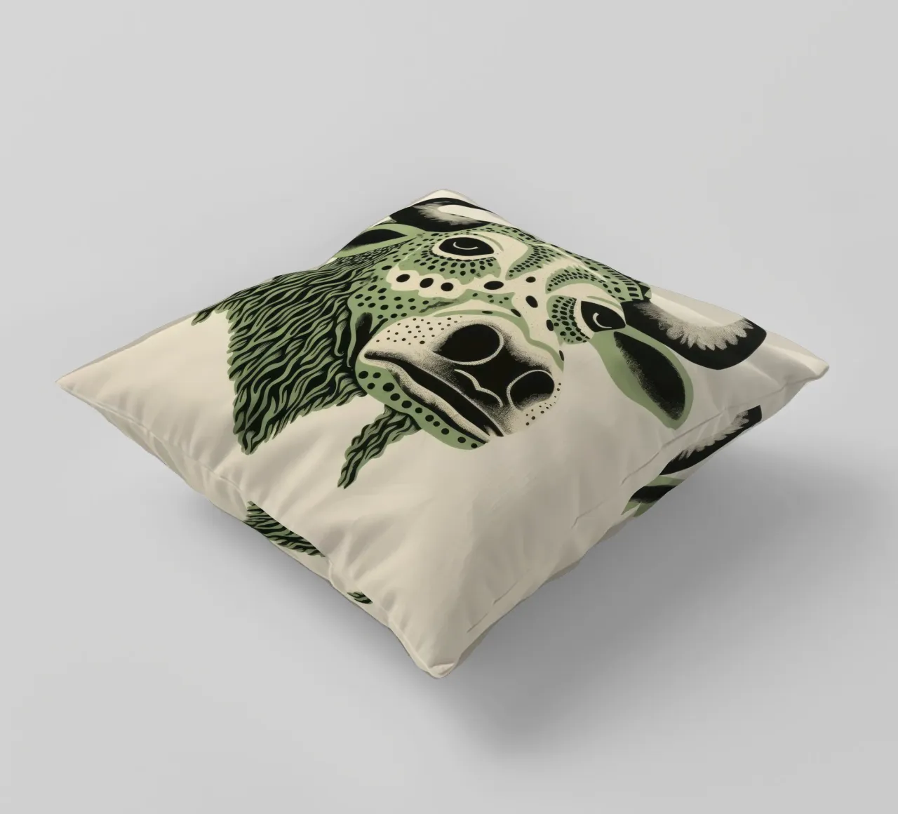 Green Buffalo 2 decorative cushion by Minimal Animal Art