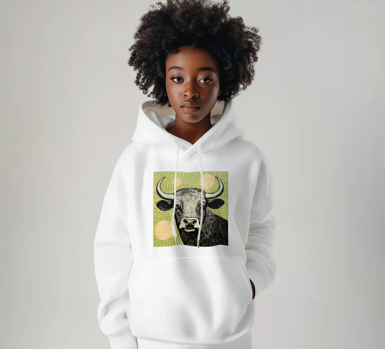 Bufalo verde 3 felpa con cappuccio da Minimal Animal Art