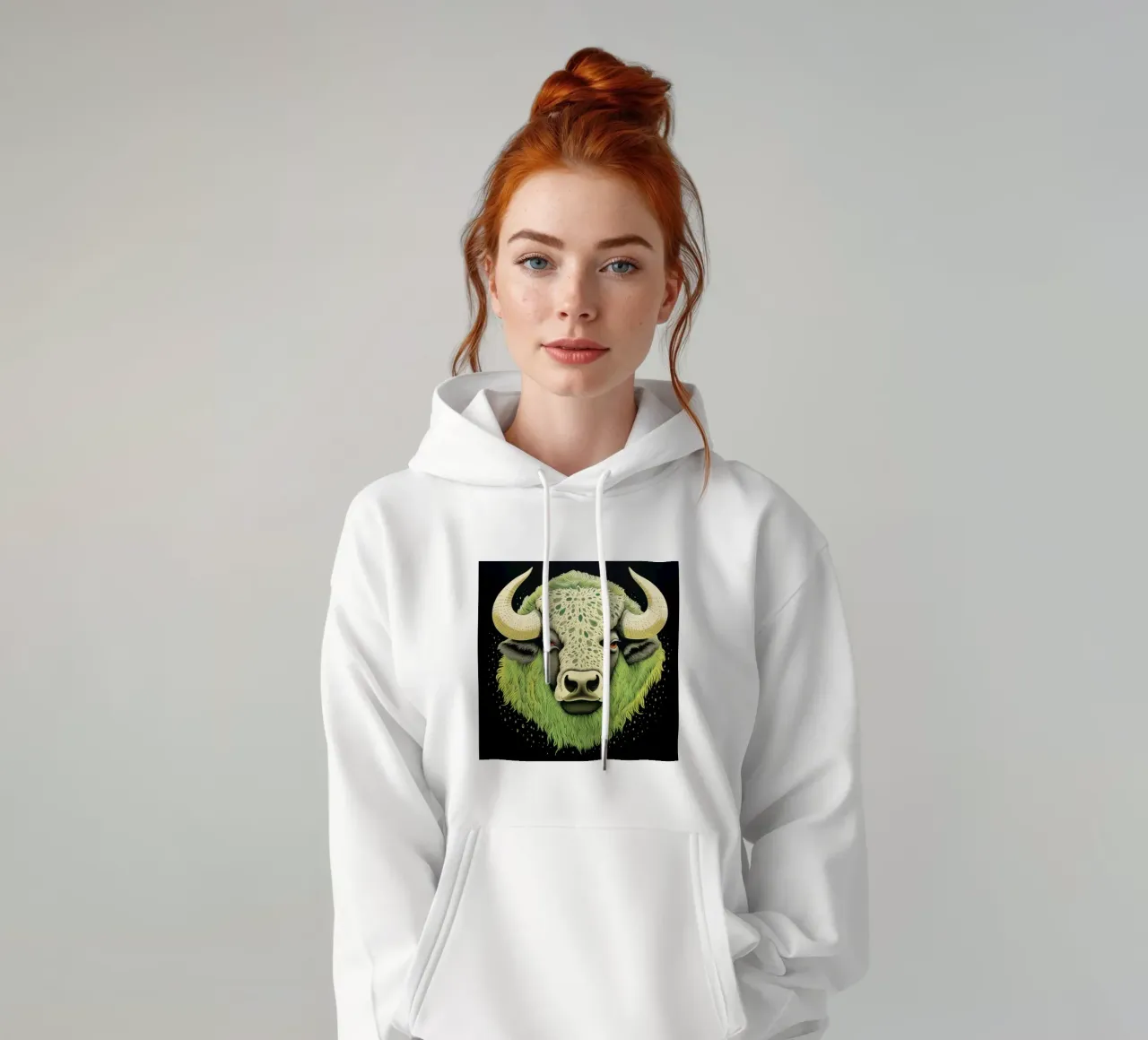 Bufalo verde 4 felpa con cappuccio da Minimal Animal Art