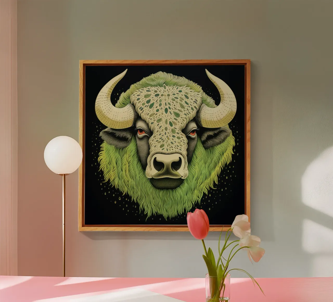 Buffle vert plexiglas de Minimal Animal Art