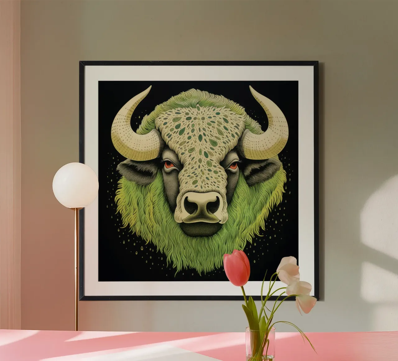 Bufalo verde 4 poster con telaio in plastica da Minimal Animal Art