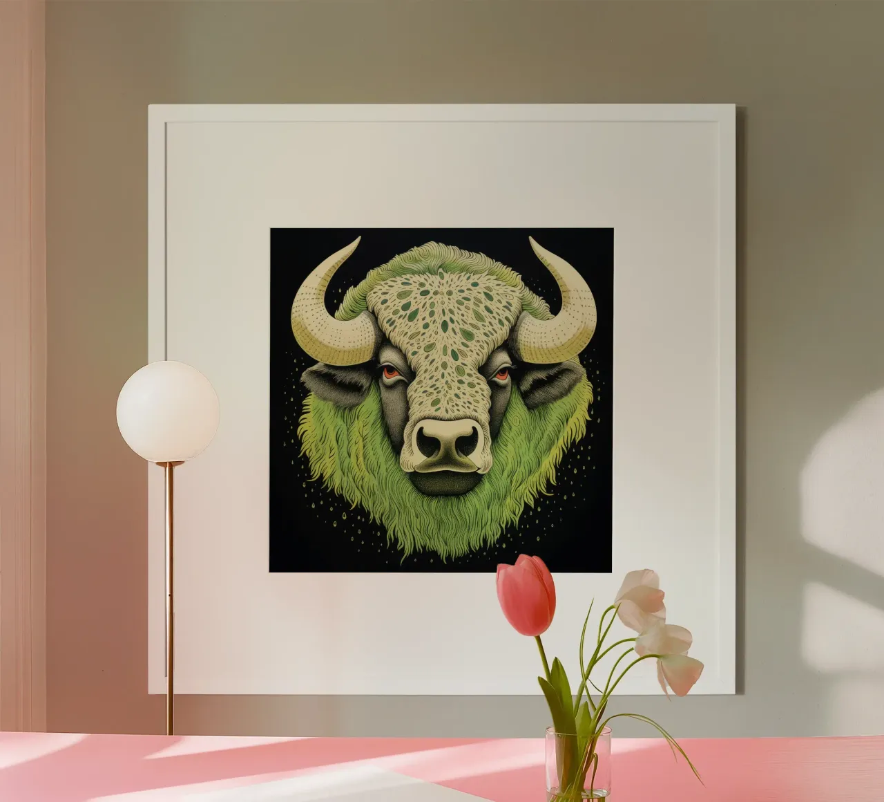 Bufalo verde 4 poster con telaio in plastica da Minimal Animal Art