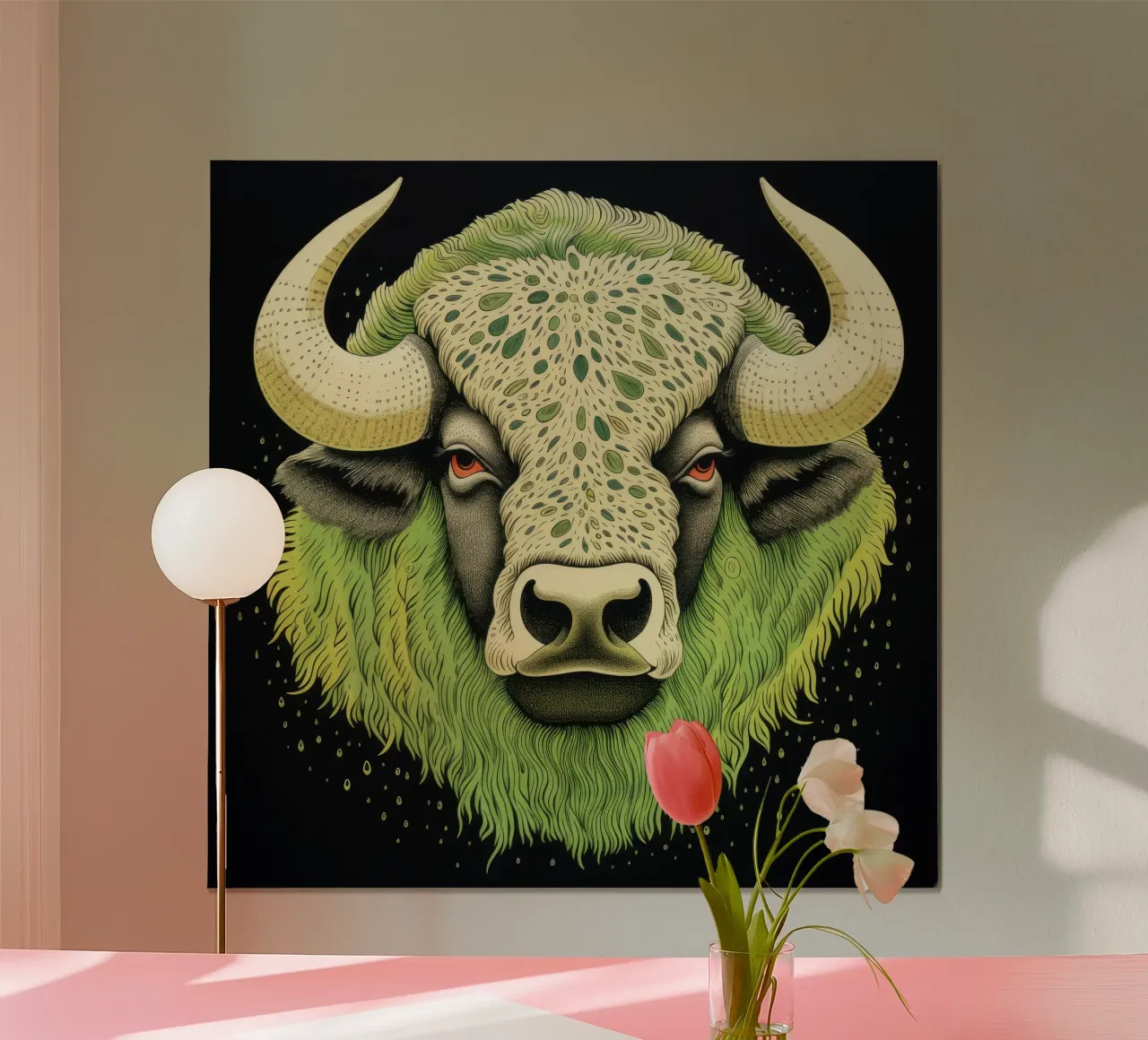 Bufalo verde 4 poster con telaio in plastica da Minimal Animal Art