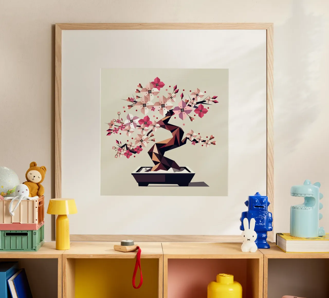 Bonsai di fiori di ciliegio - Arte geometrica senza tempo poster con telaio in alluminio da namosh