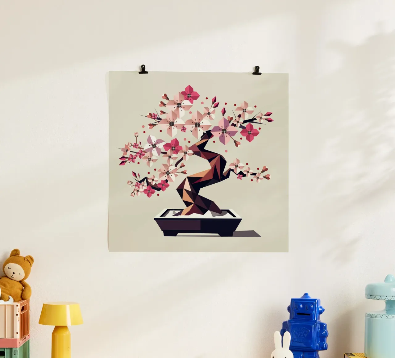 Bonsai di fiori di ciliegio - Arte geometrica senza tempo poster con telaio in alluminio da namosh