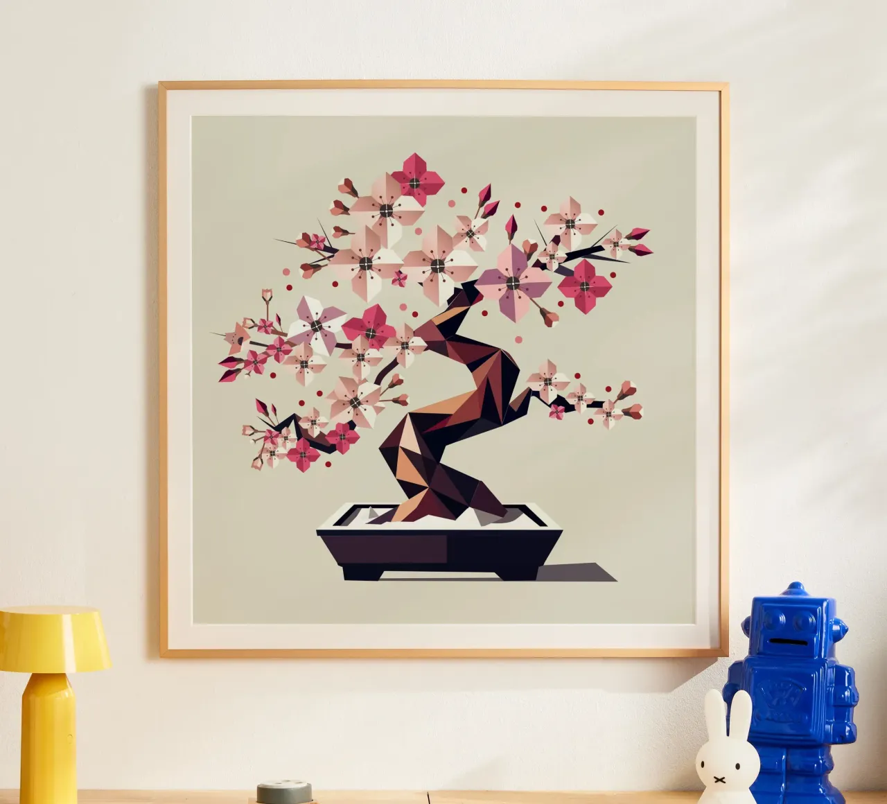 Bonsai di fiori di ciliegio - Arte geometrica senza tempo poster con telaio in alluminio da namosh