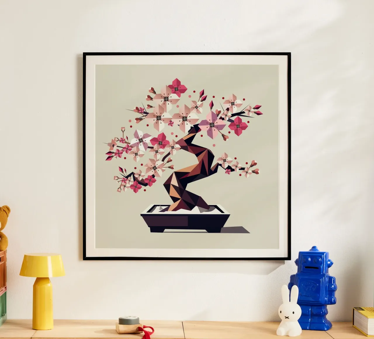 Bonsai di fiori di ciliegio - Arte geometrica senza tempo poster con telaio in alluminio da namosh