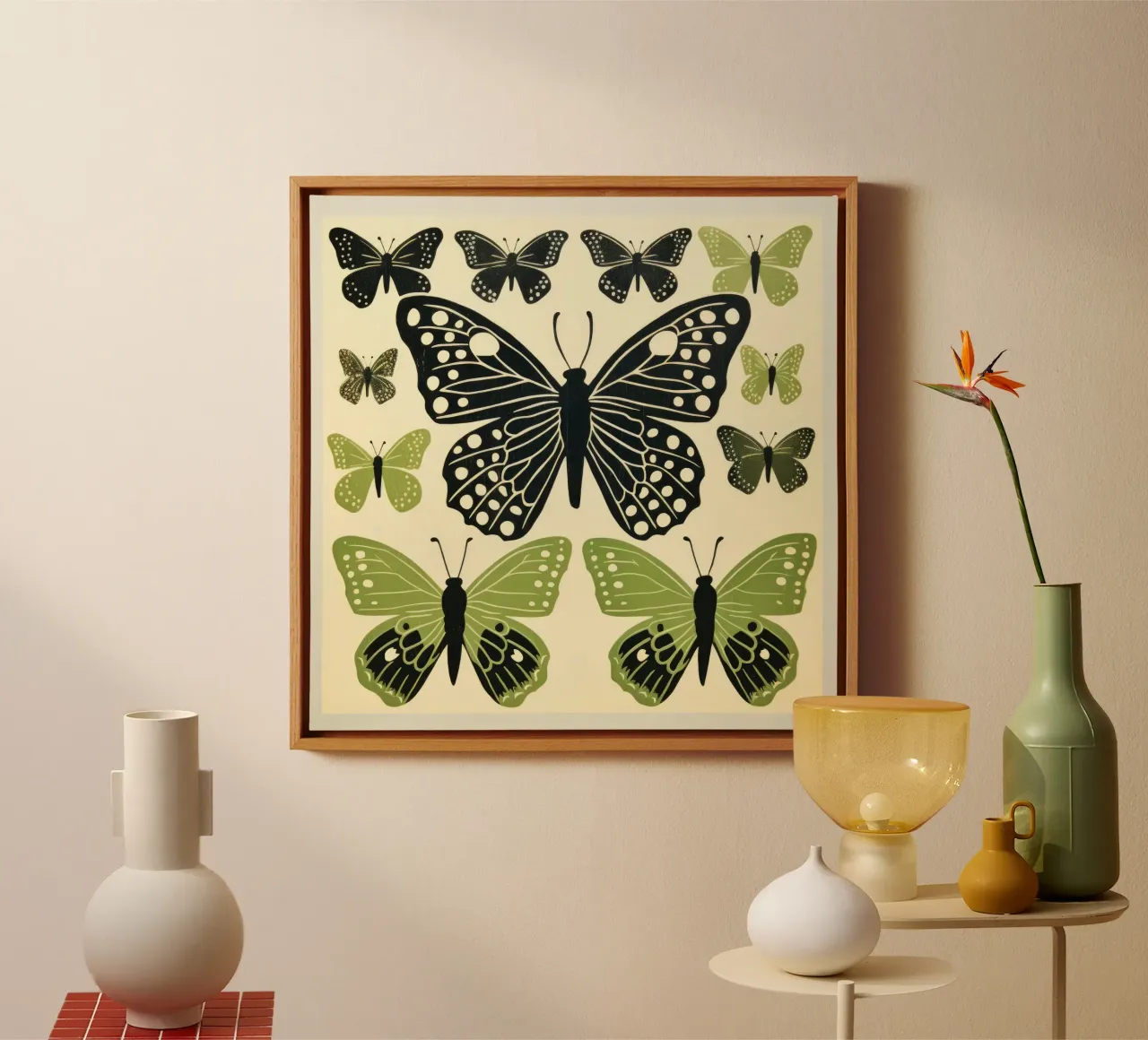 Farfalla verde 2 tela con Cornice a cassetta da Minimal Animal Art