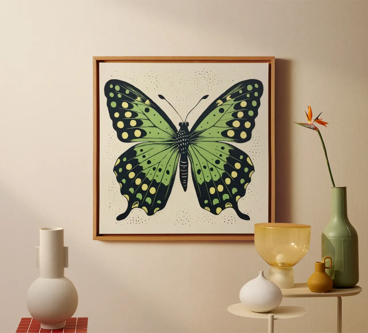 Farfalla verde 3 tela con Cornice a cassetta da Minimal Animal Art