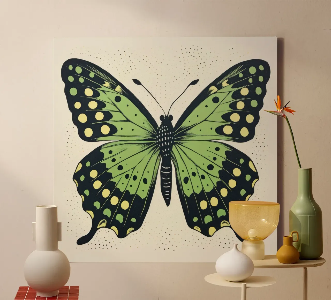 Farfalla verde 3 tela con Cornice a cassetta da Minimal Animal Art