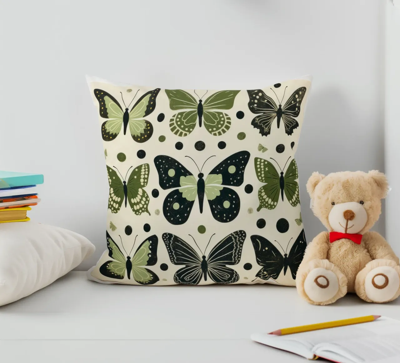 Farfalla verde 4 cuscino da Minimal Animal Art