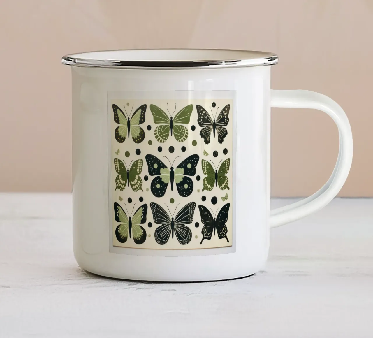 Farfalla verde 4 tazza in smalto da Minimal Animal Art