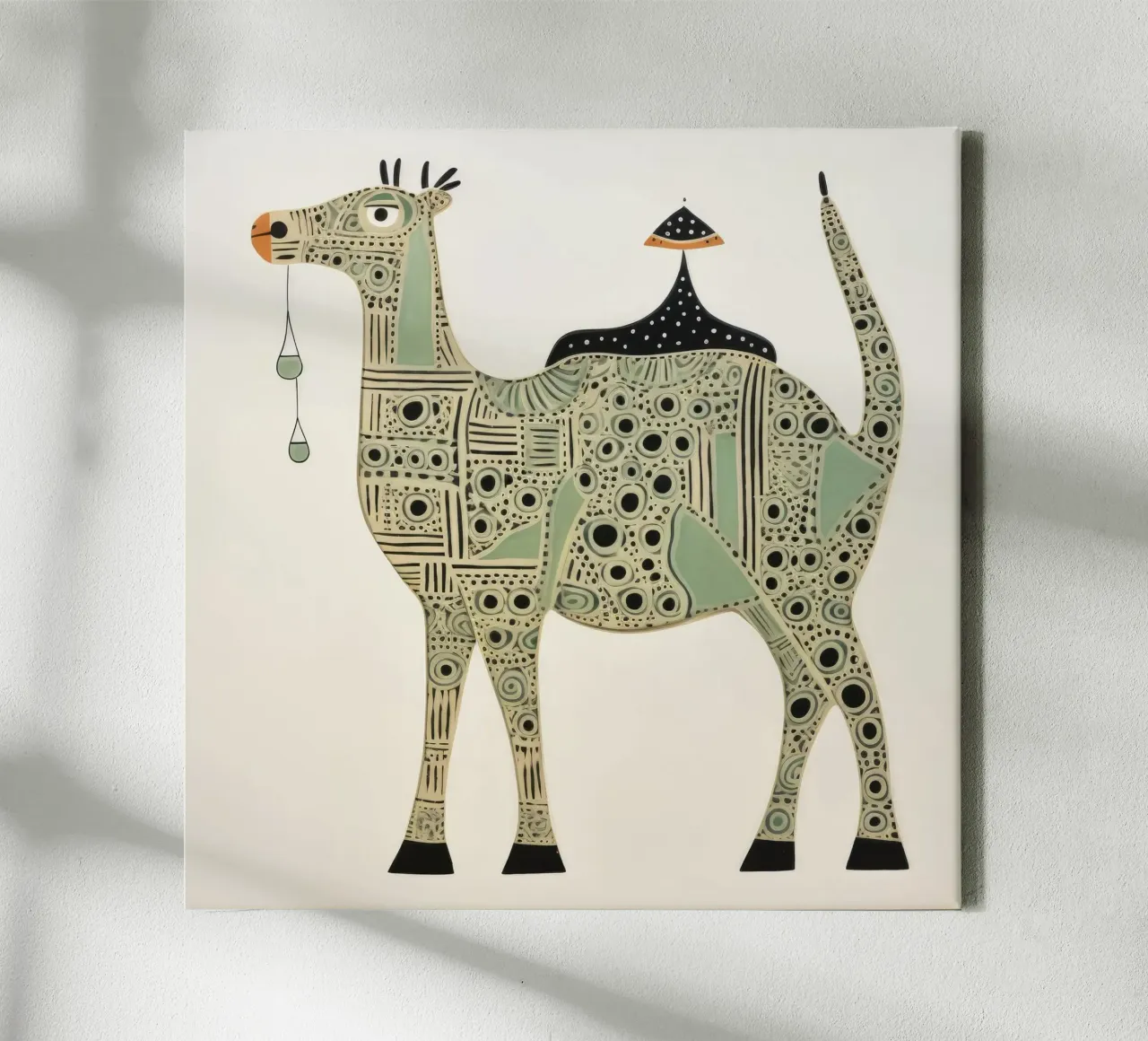 Green Camel 1 canvas met Baklijst van Minimal Animal Art