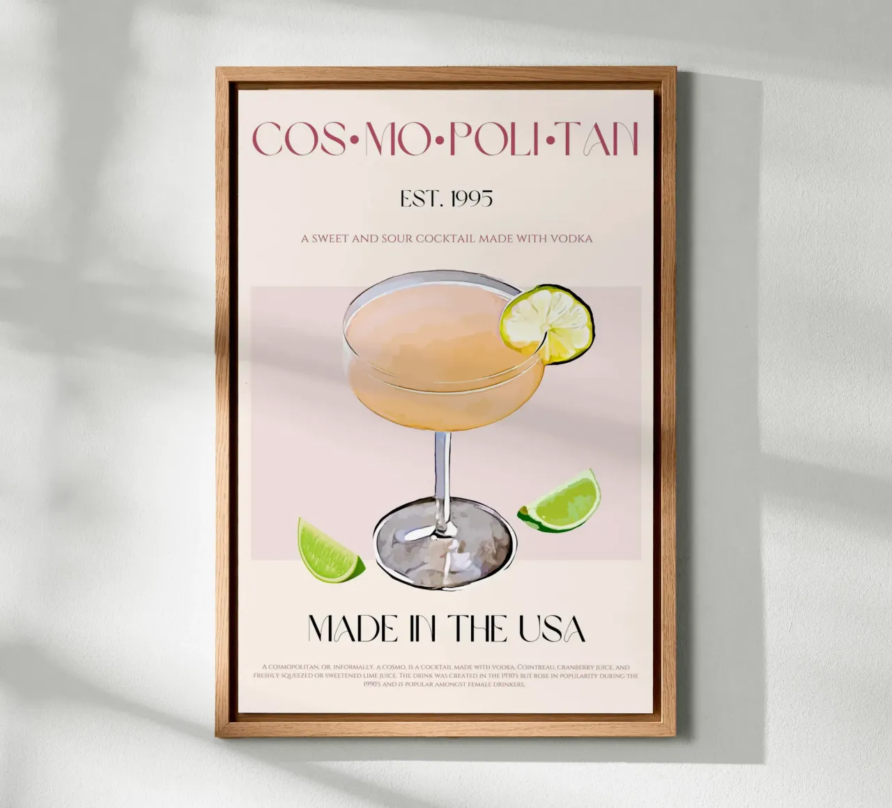 Cosmopolitan Cocktail Print canvas with Floater frame by KOKRPrints