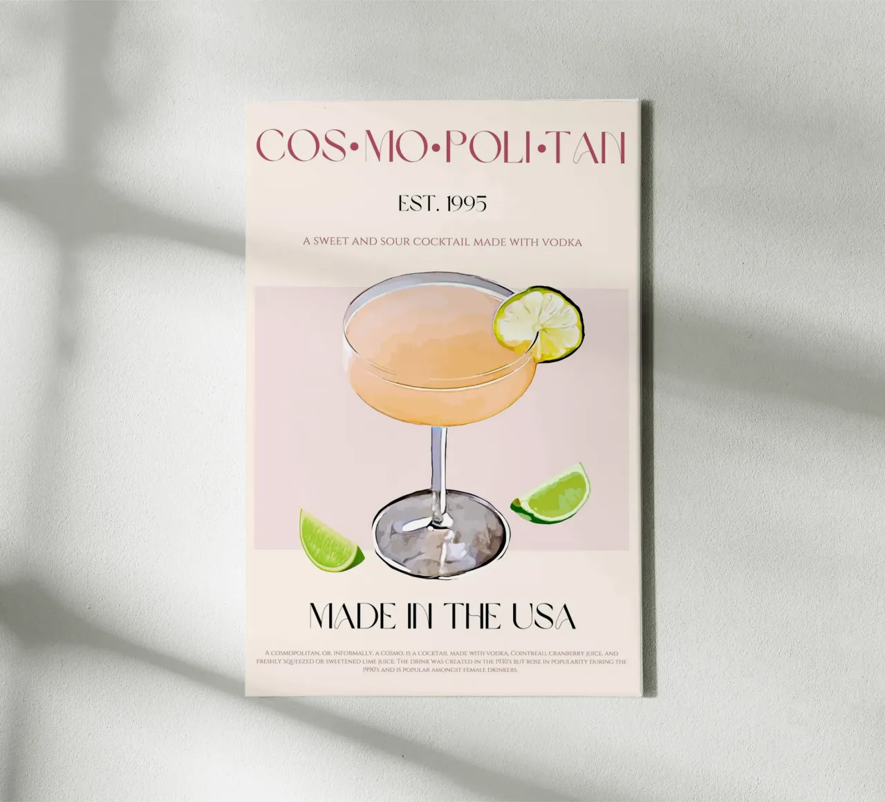 Cosmopolitan Cocktail Print canvas with Floater frame by KOKRPrints