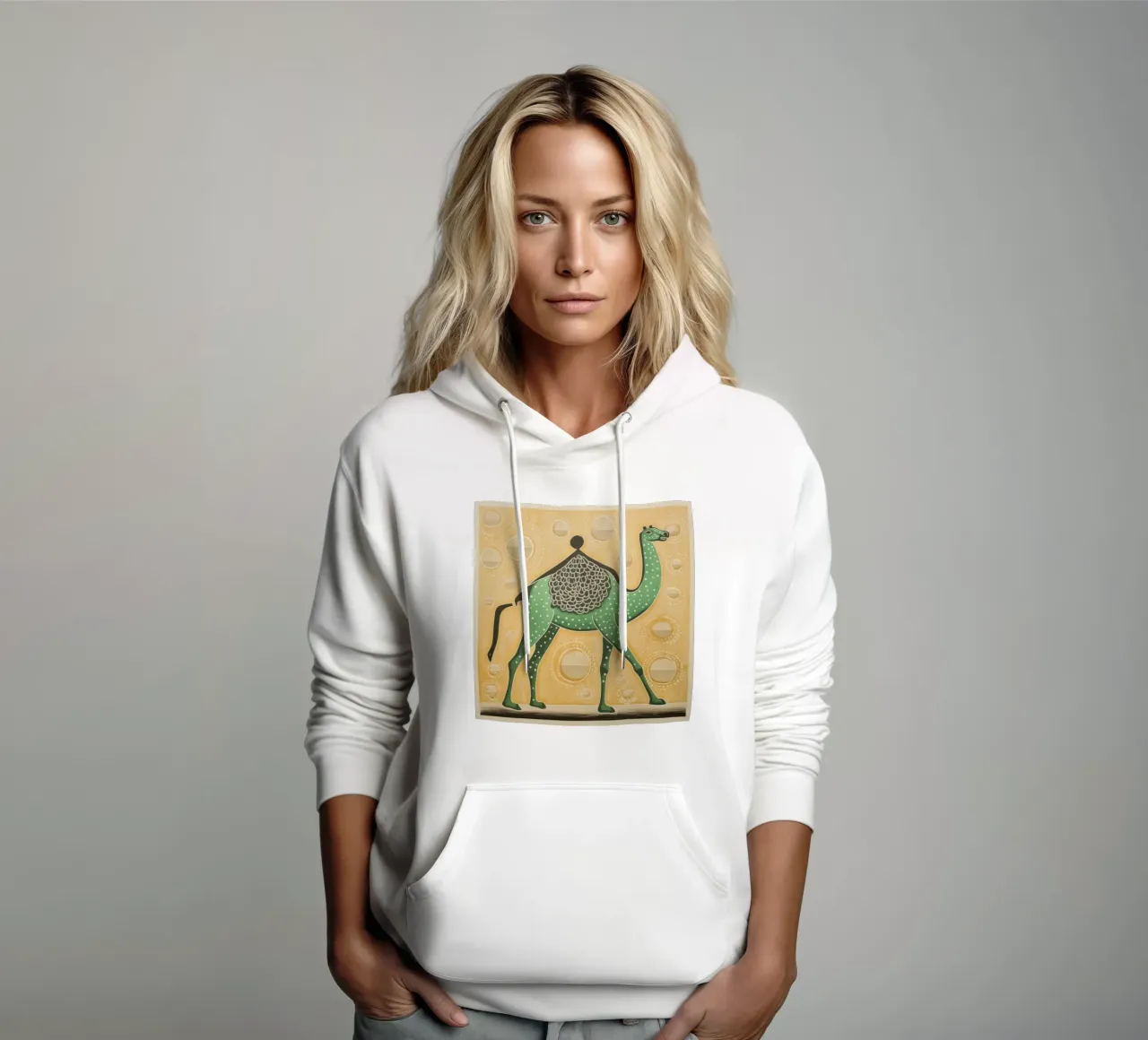 Cammello verde 3 felpa con cappuccio da Minimal Animal Art