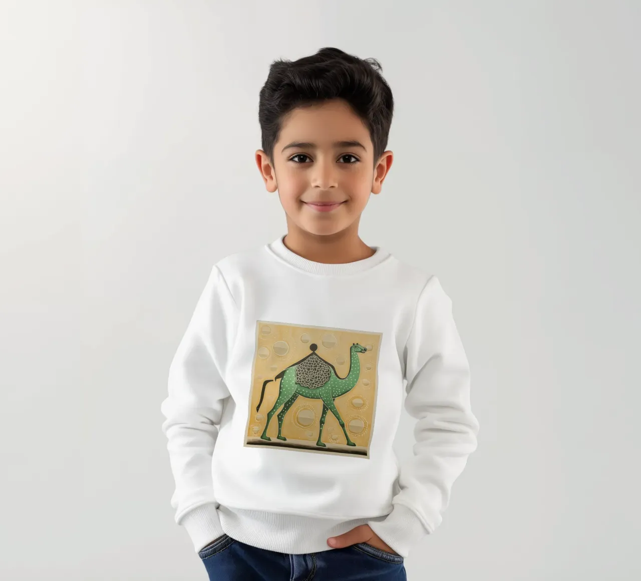 Cammello verde 3 felpa bambino da Minimal Animal Art