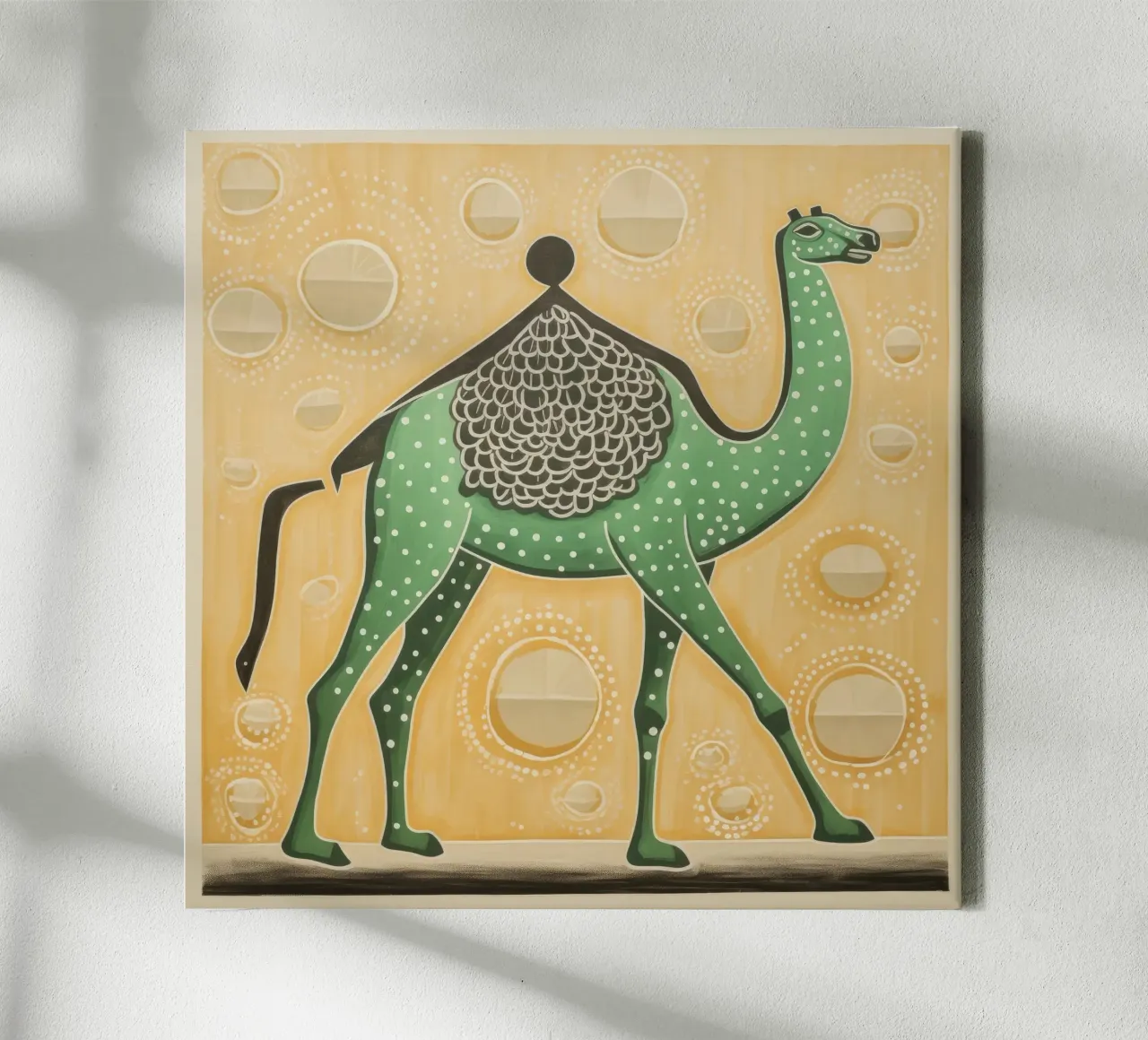 Groene kameel 3 canvas met Baklijst van Minimal Animal Art