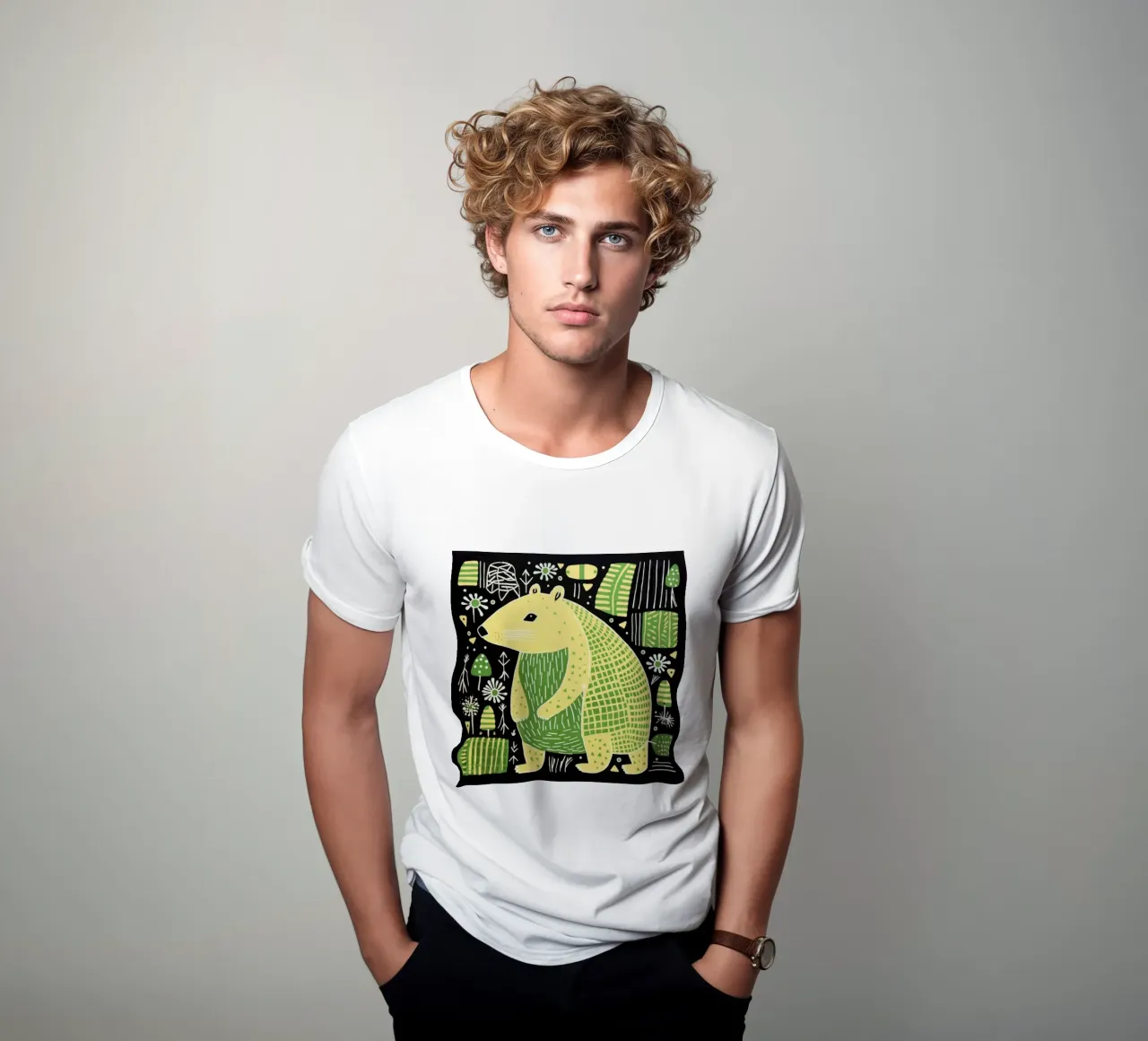 Capibara verde 1 t-shirt da Minimal Animal Art