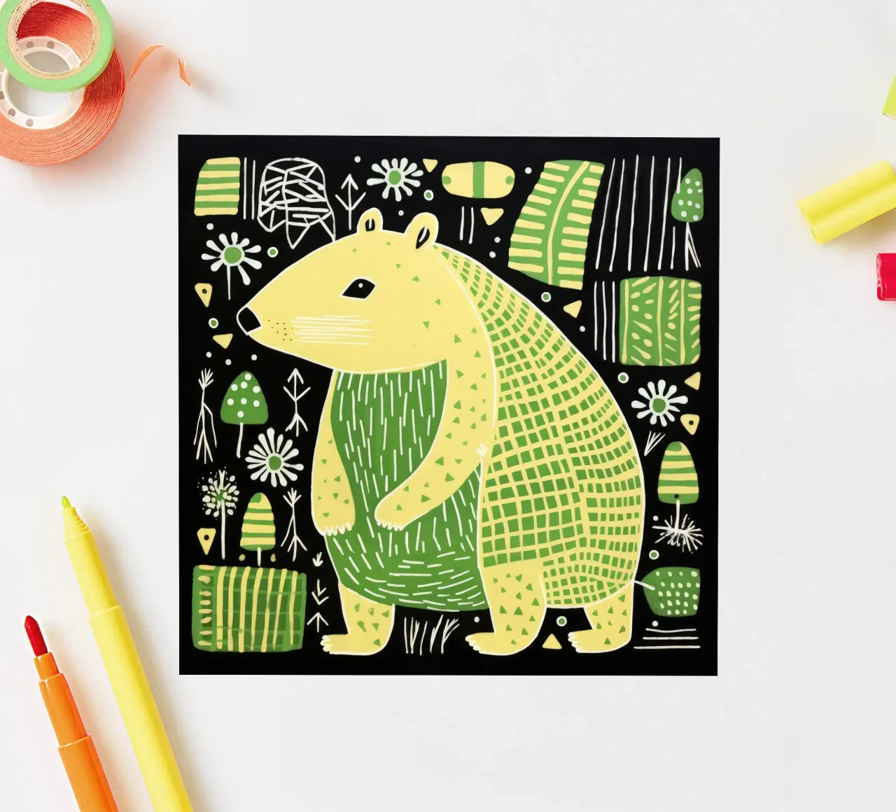 Capybara vert 1 autocollant de Minimal Animal Art