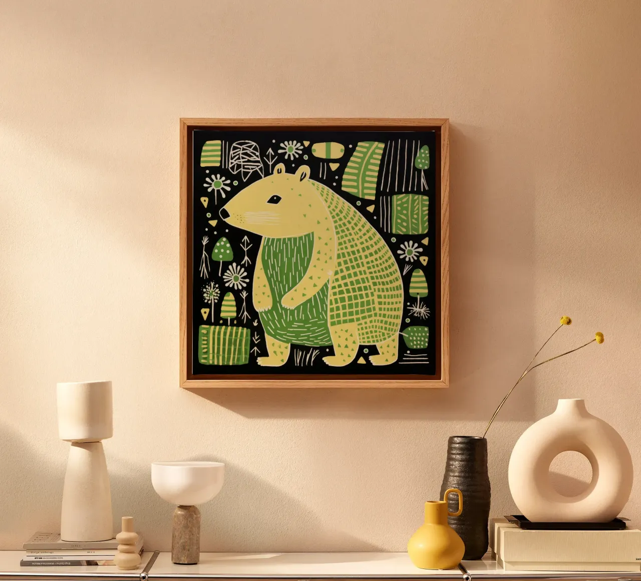 Groene Capibara 1 canvas met Baklijst van Minimal Animal Art