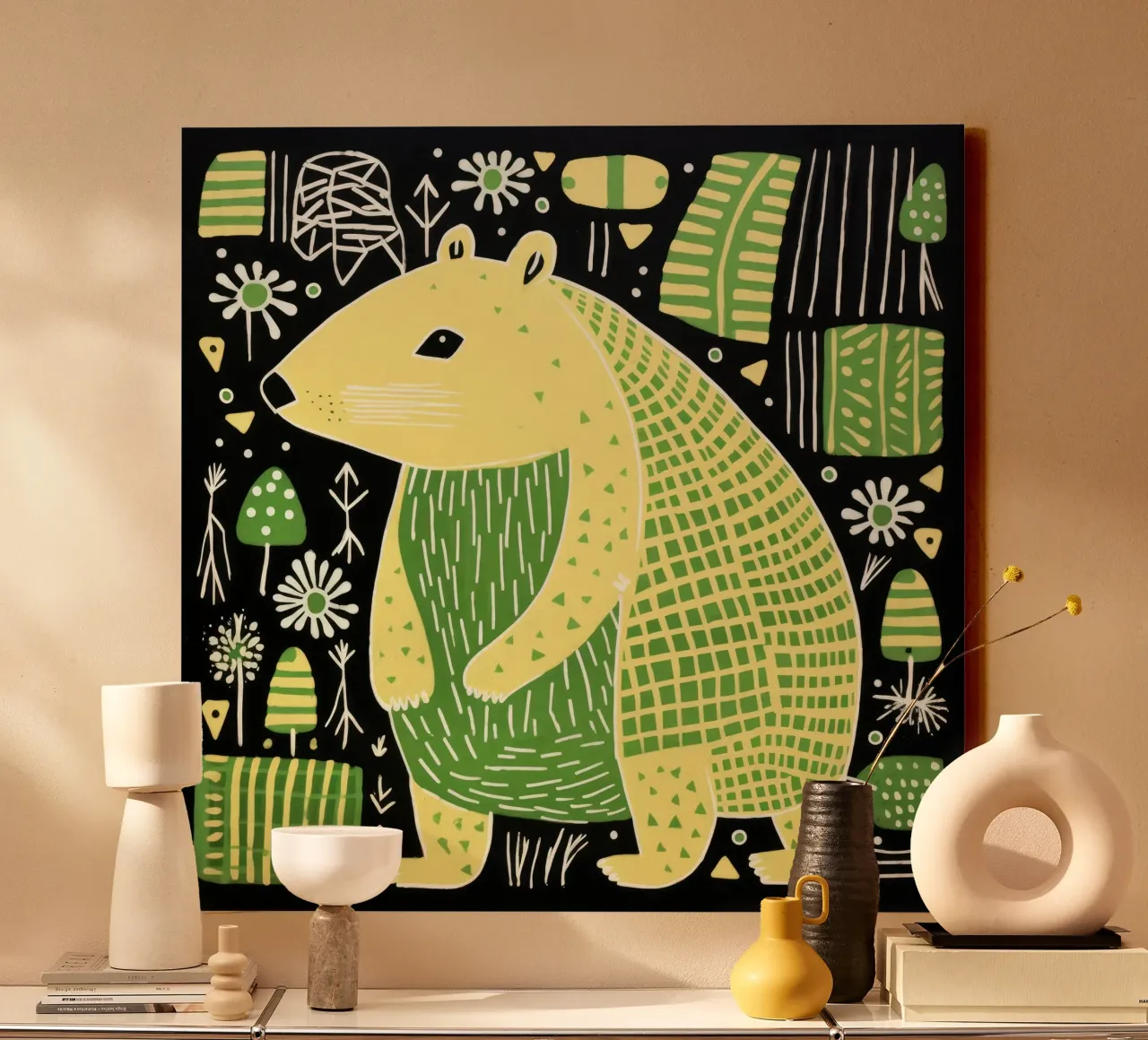 Groene Capibara 1 canvas met Baklijst van Minimal Animal Art