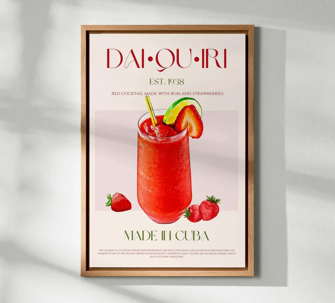 Strawberry Daiquiri Cocktail Print canvas by KOKRPrints