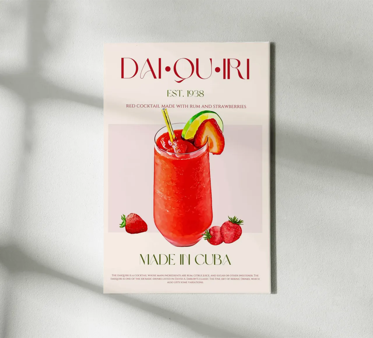 Strawberry Daiquiri Cocktail Print canvas by KOKRPrints