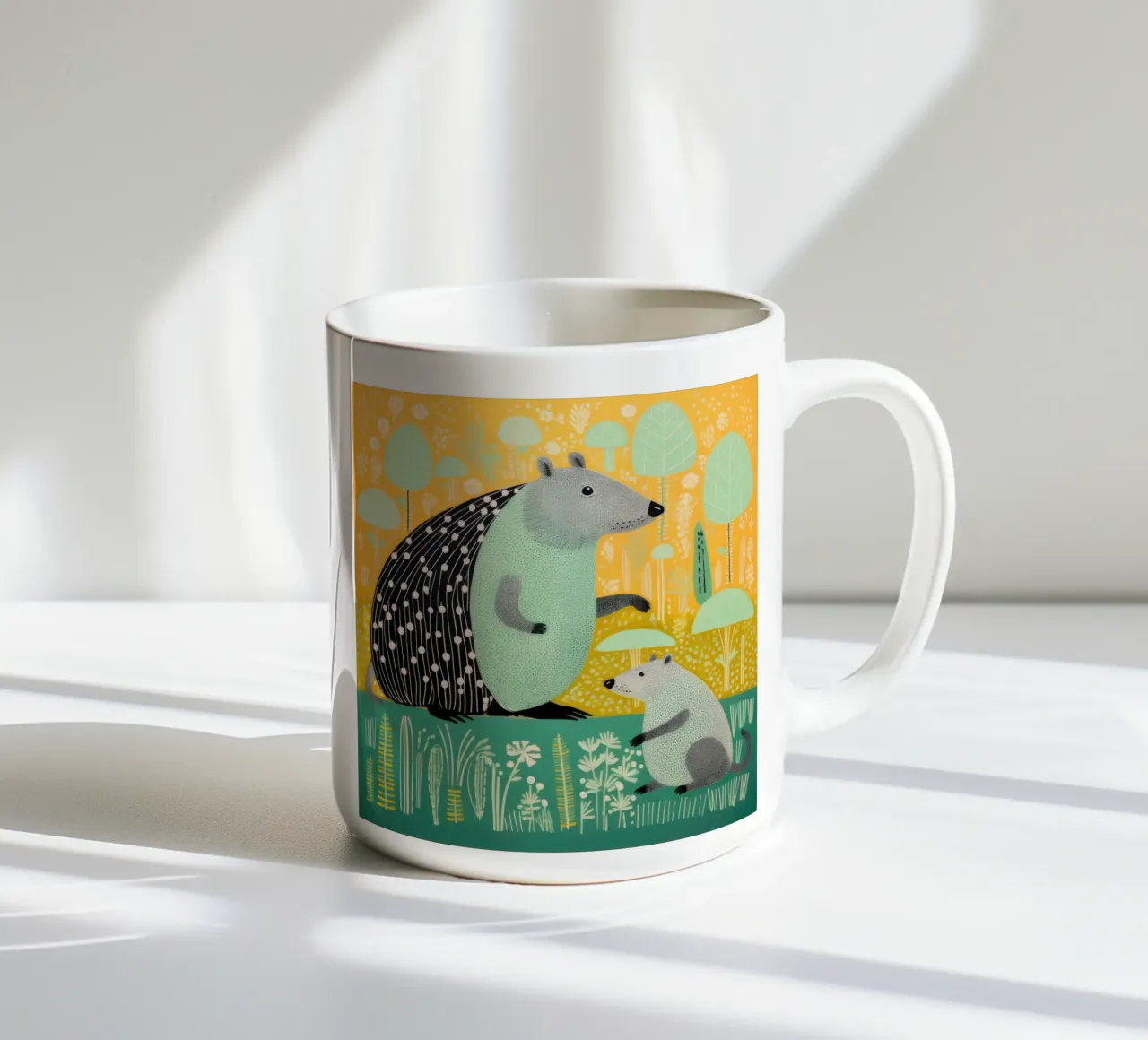 Capibara verde 2 tazza in ceramica da Minimal Animal Art