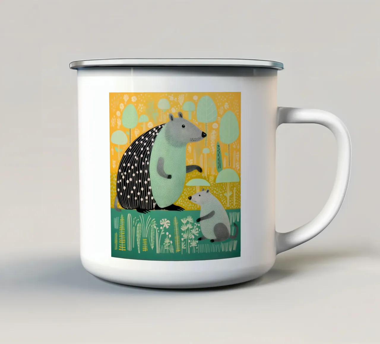 Capibara verde 2 tazza in smalto da Minimal Animal Art