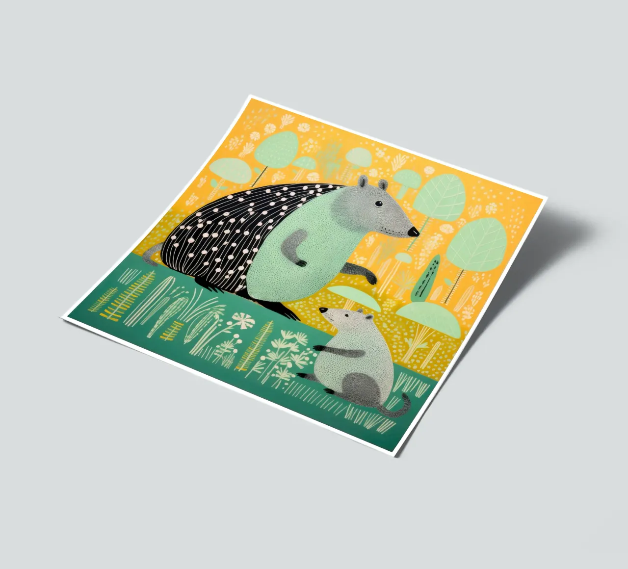 Capybara vert 2 planche autocollant de Minimal Animal Art