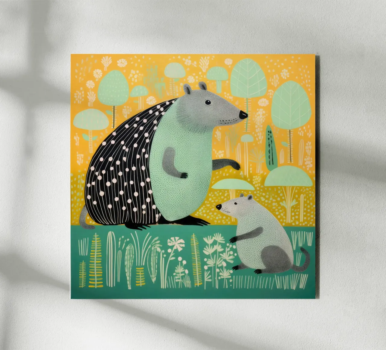 Capibara verde 2 alluminio dibond da Minimal Animal Art