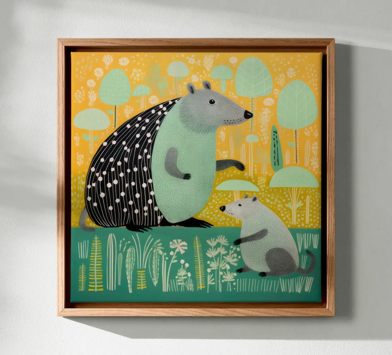 Groene Capibara 2 canvas met Baklijst van Minimal Animal Art
