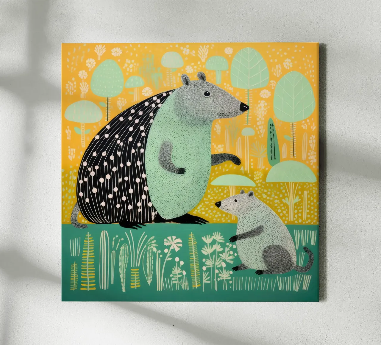 Groene Capibara 2 canvas met Baklijst van Minimal Animal Art