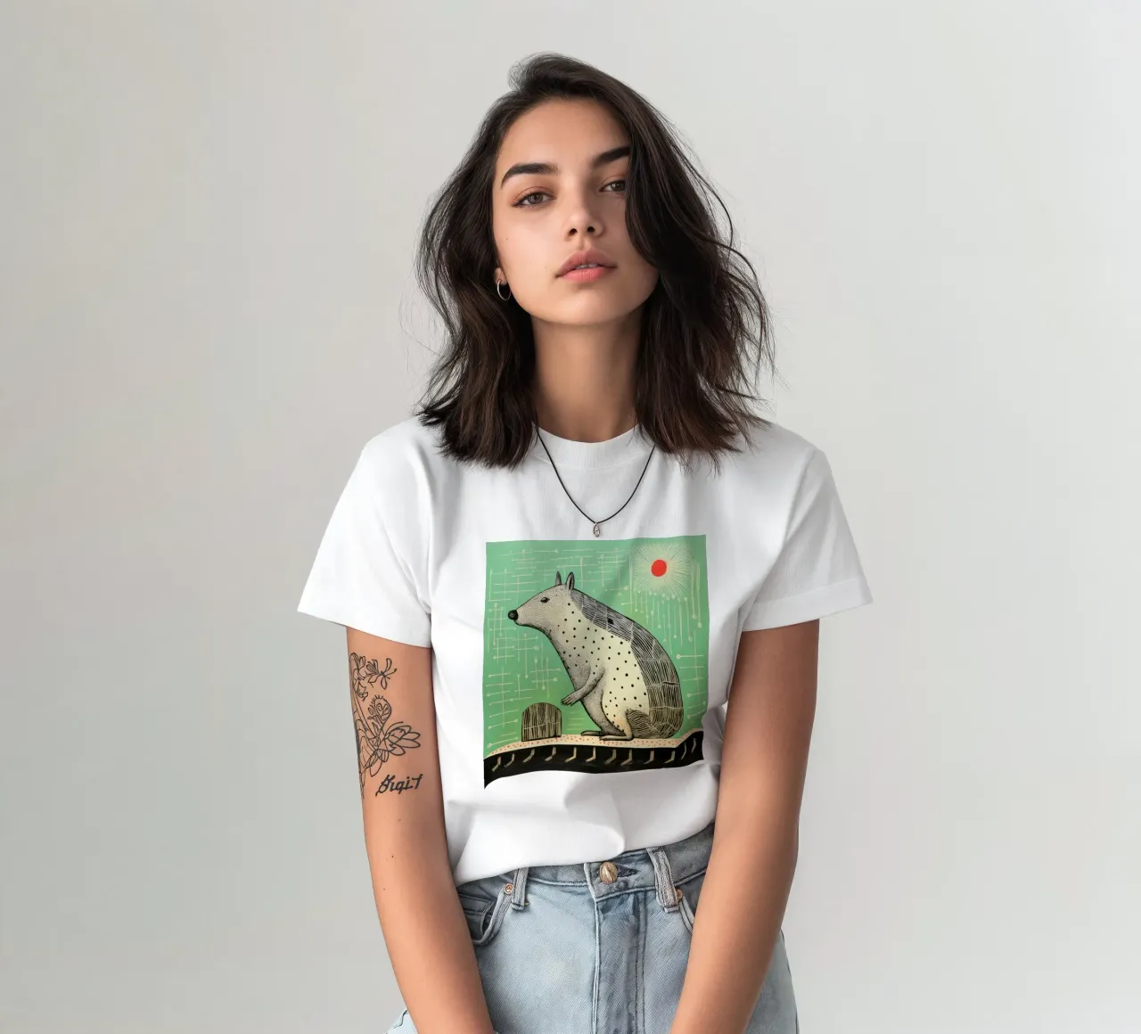Capibara verde 3 t-shirt da Minimal Animal Art